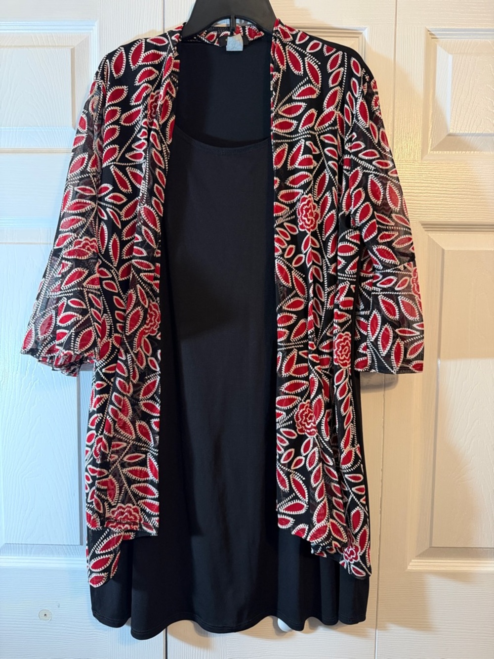 Espresso Black with Red & White Floral Leaf Print